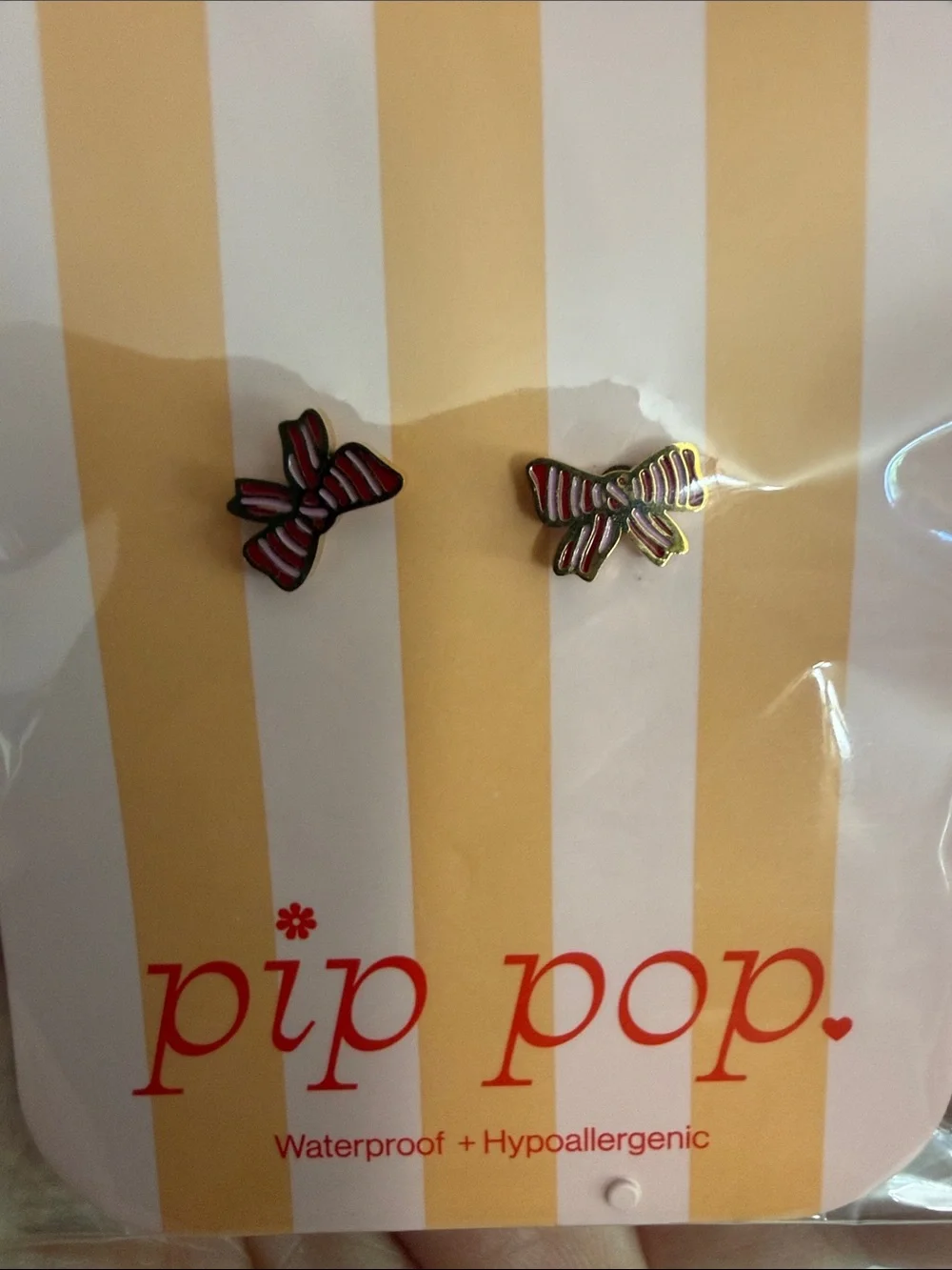 Pink Striped Bow Kids Earrings